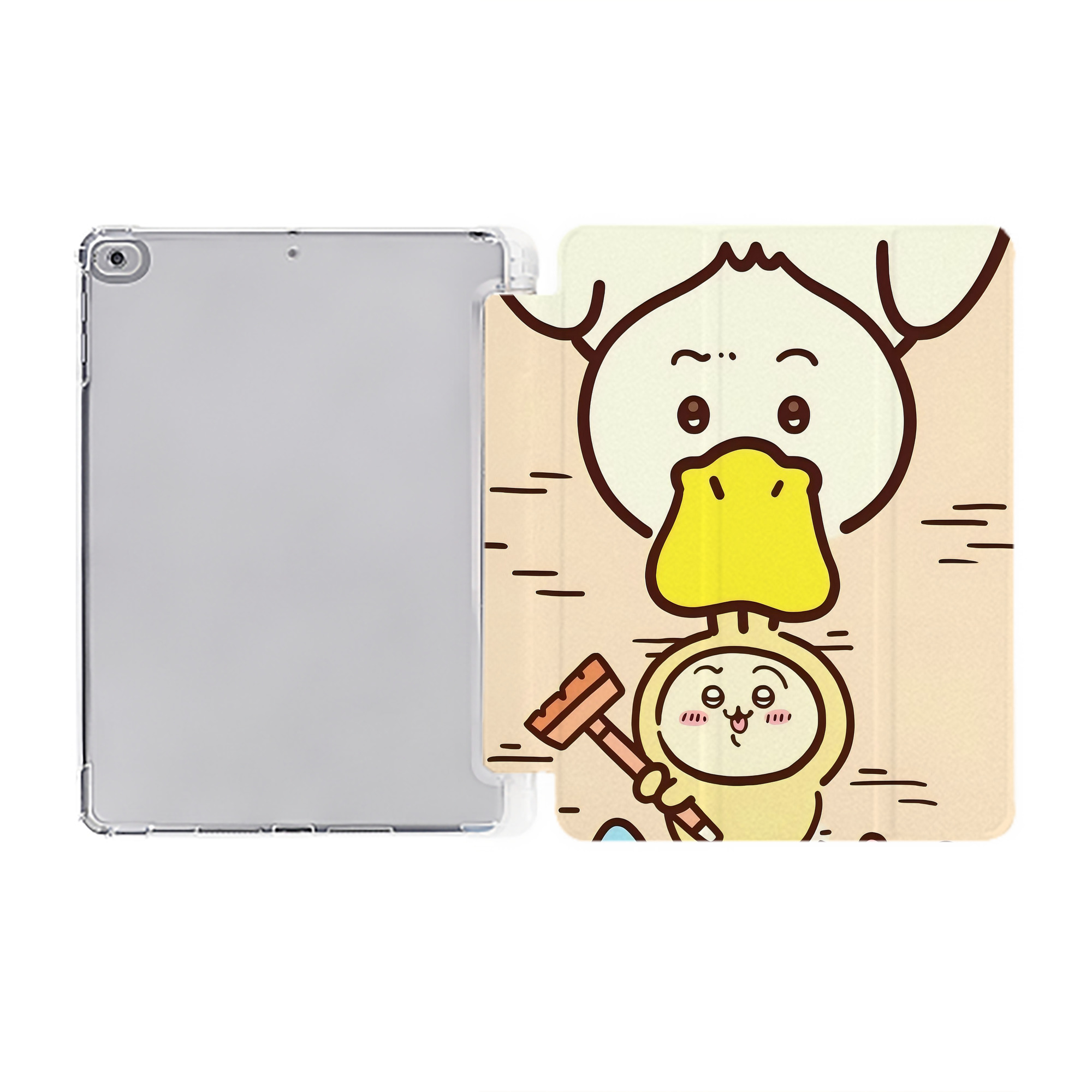 （画像用） ちいかわ Chii-kawa IPad ケース ペン収納付き 三つ折りスタンド PUレザー×シリコン 対応機種9.5/10.5/10.9インチ